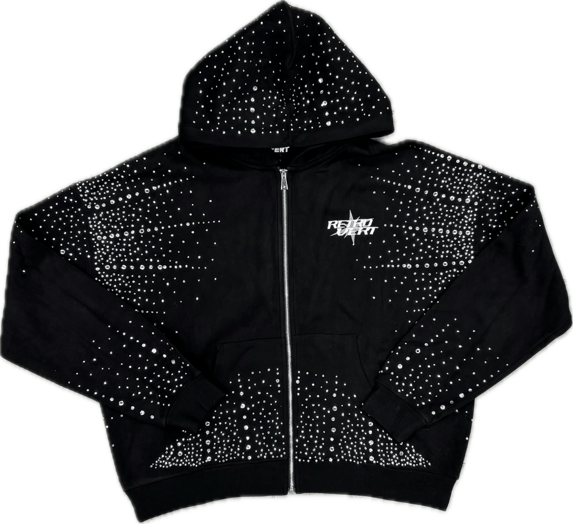 Retrovert Rhinestone Black Hoodie