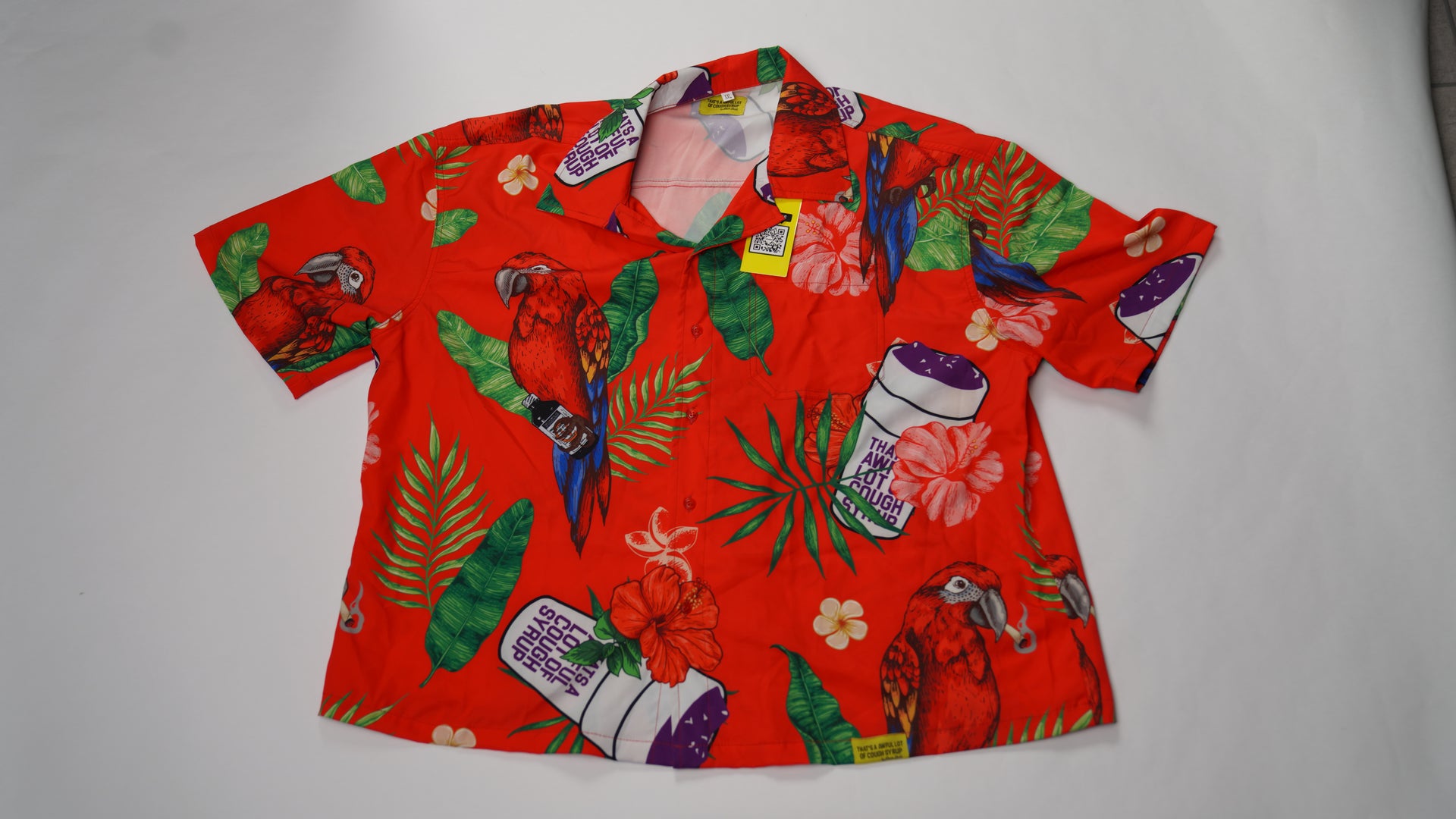 AWFUL LOT OF COUGH SYRUP BUTTON UP RED
