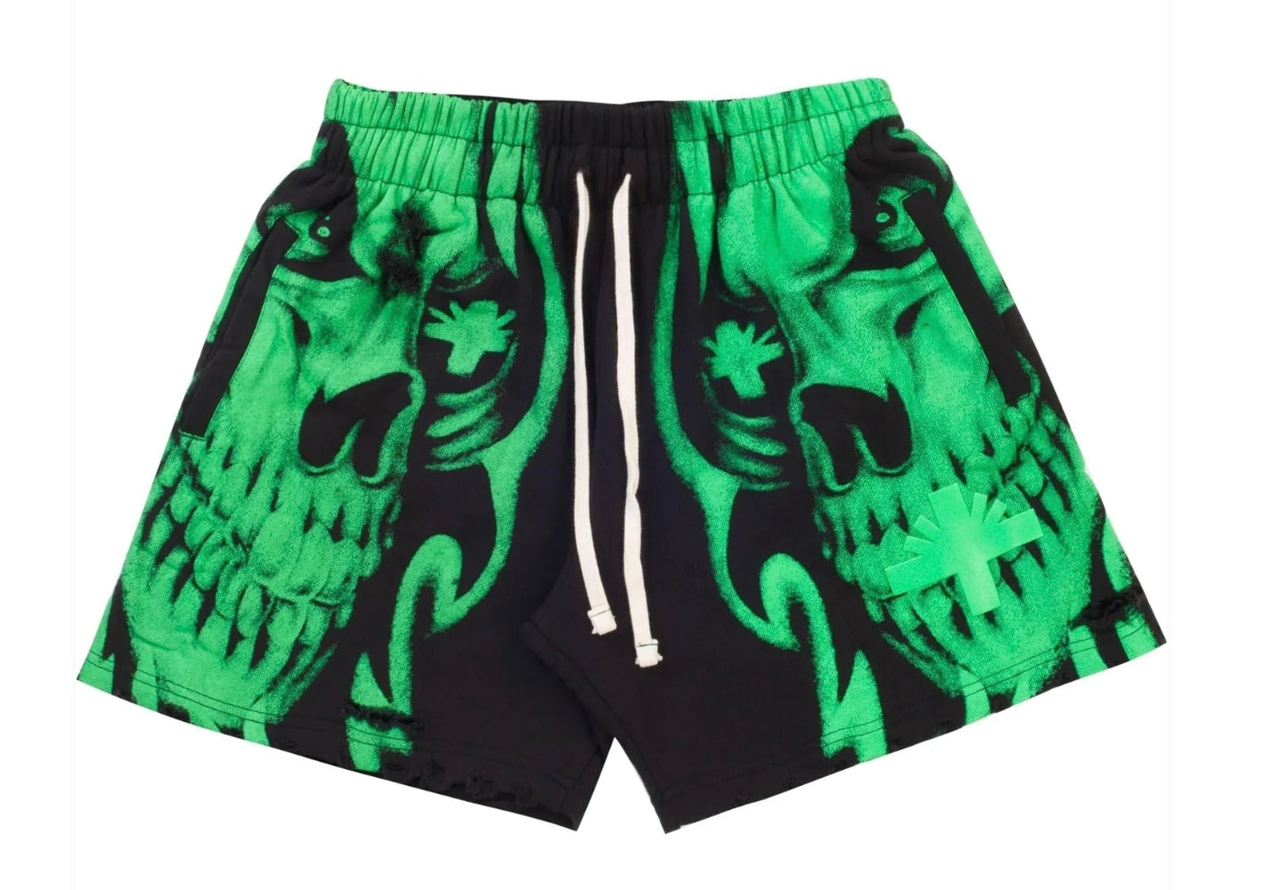 Vertabrae Skull Storm Distressed Shorts Green