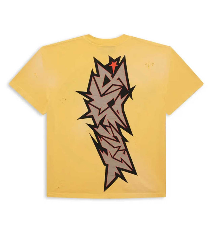 HELLSTAR CRACKED LOGO DISTRESS TEE YELLOW