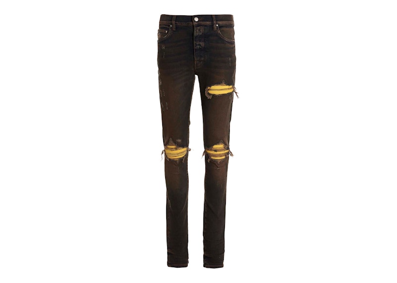 AMIRI MX1 Viscose Ultrasuede Skinny Jeans Blue/Yellow