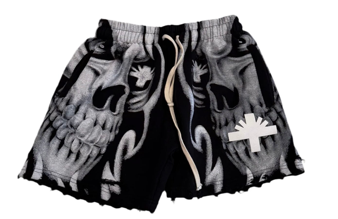 VERTABRAE Skull Storm Distressed Shorts