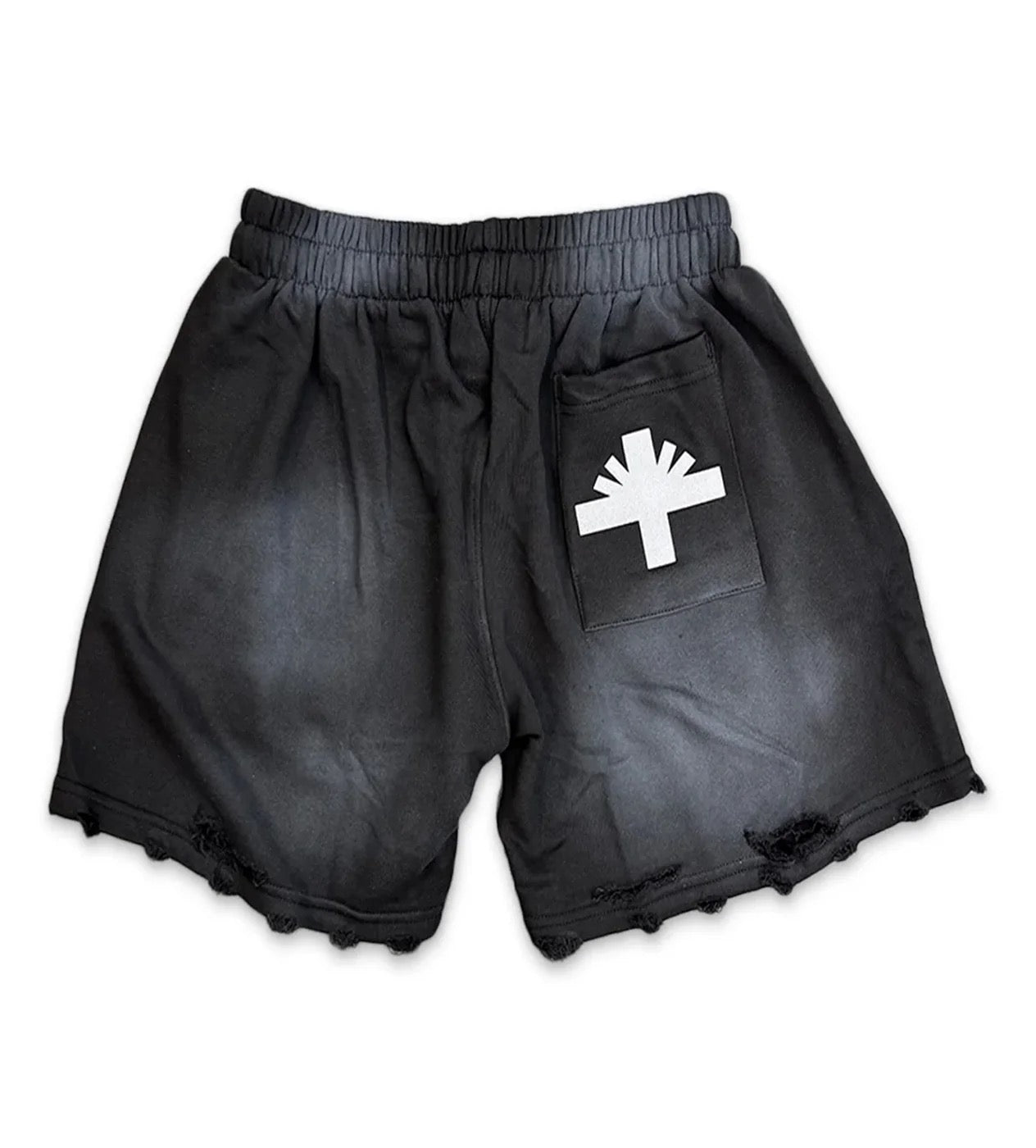 VERTABRAE VONSTER CROSS DISTRESSED SHORTS BLACK