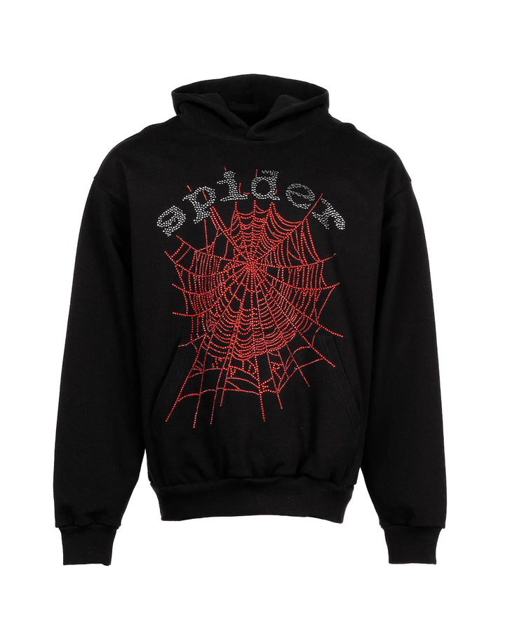 Sp5der OG Rhinestone Logo Hoodie Black