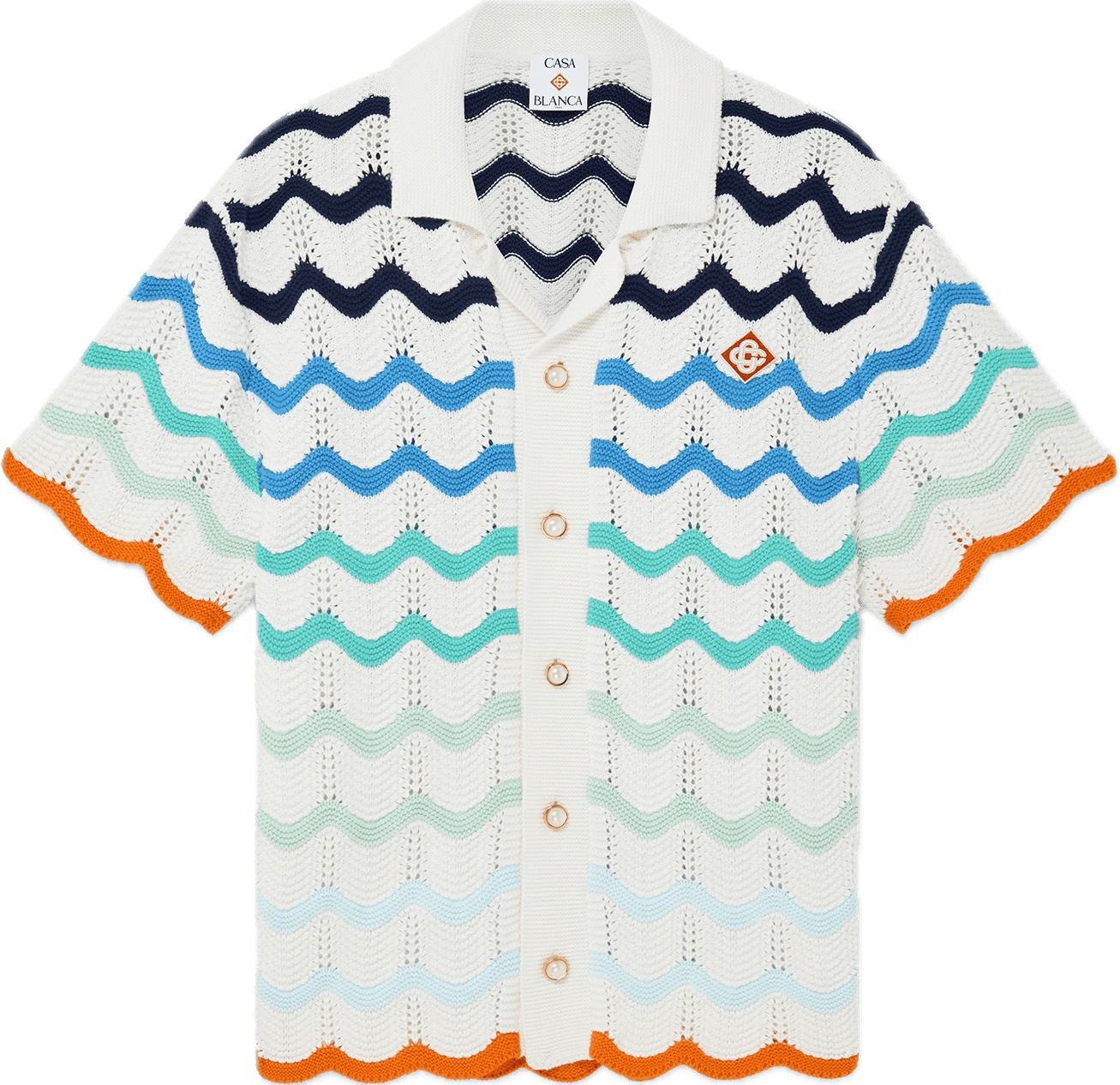 CASABLANCA GRADIENT WAVE SHORT SLEEVE CROCHET SHIRT