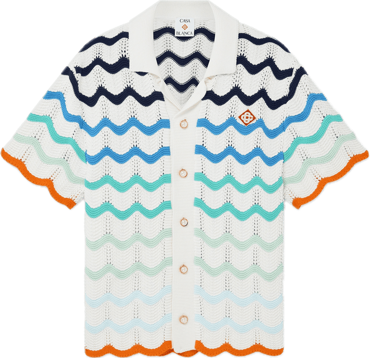 CASABLANCA GRADIENT WAVE SHORT SLEEVE CROCHET SHIRT