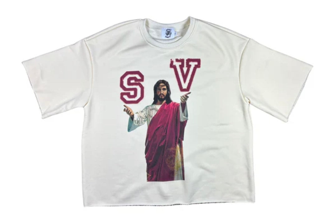 Saint Vanity Jesus Cropped Sweater "Cream"