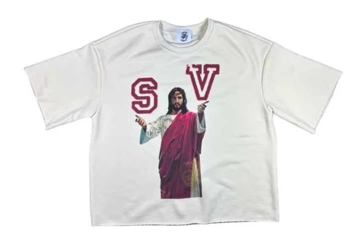 Saint Vanity Jesus Cropped Sweater "Cream"