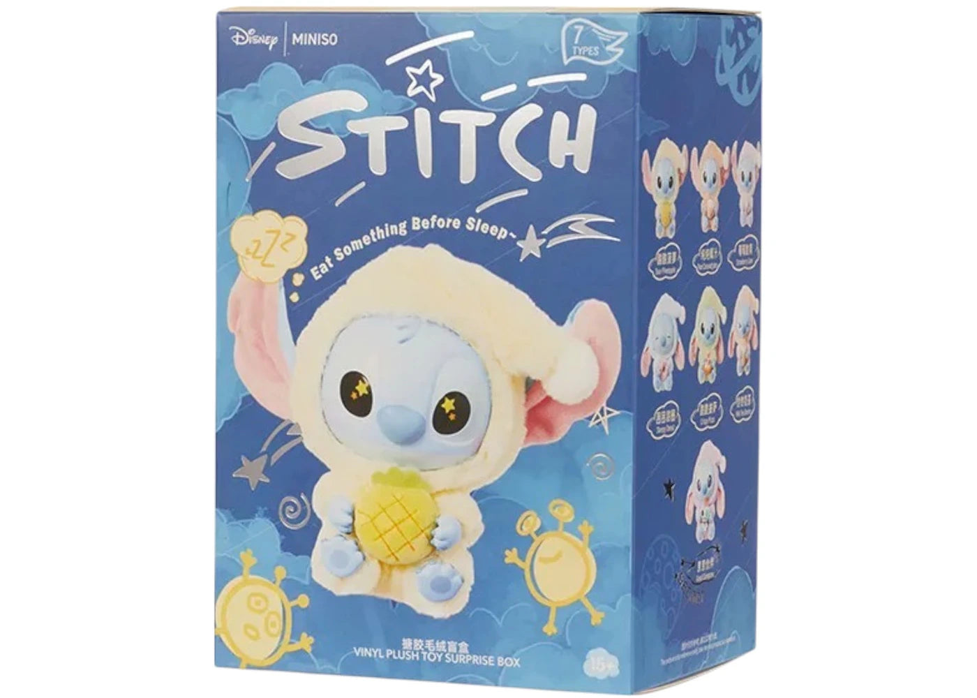 Miniso Top Toy Disney Stitch Eating Something Before Sleep Plush Keychain Single Blind Box