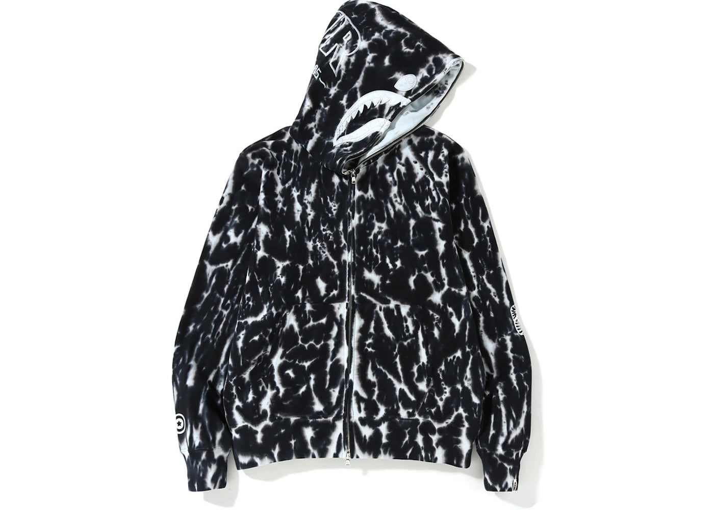 BAPE Tie Dye PONR Shark Wide Full Zip Hoodie Black