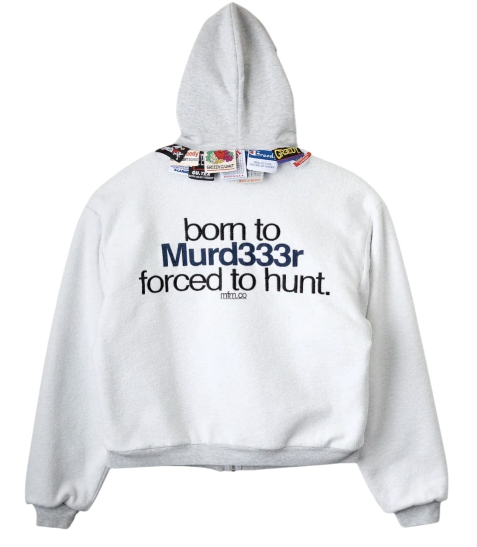 MURD333R FM x Greedy Unit Inside Out Hooded Sweatshirt Grey Multi