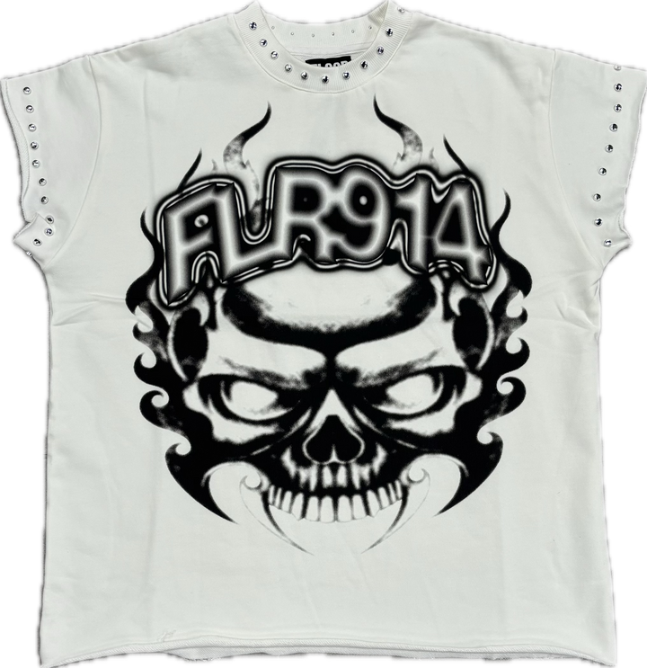 FLOOR 914 SKULL CUT OFF TEE WHITE