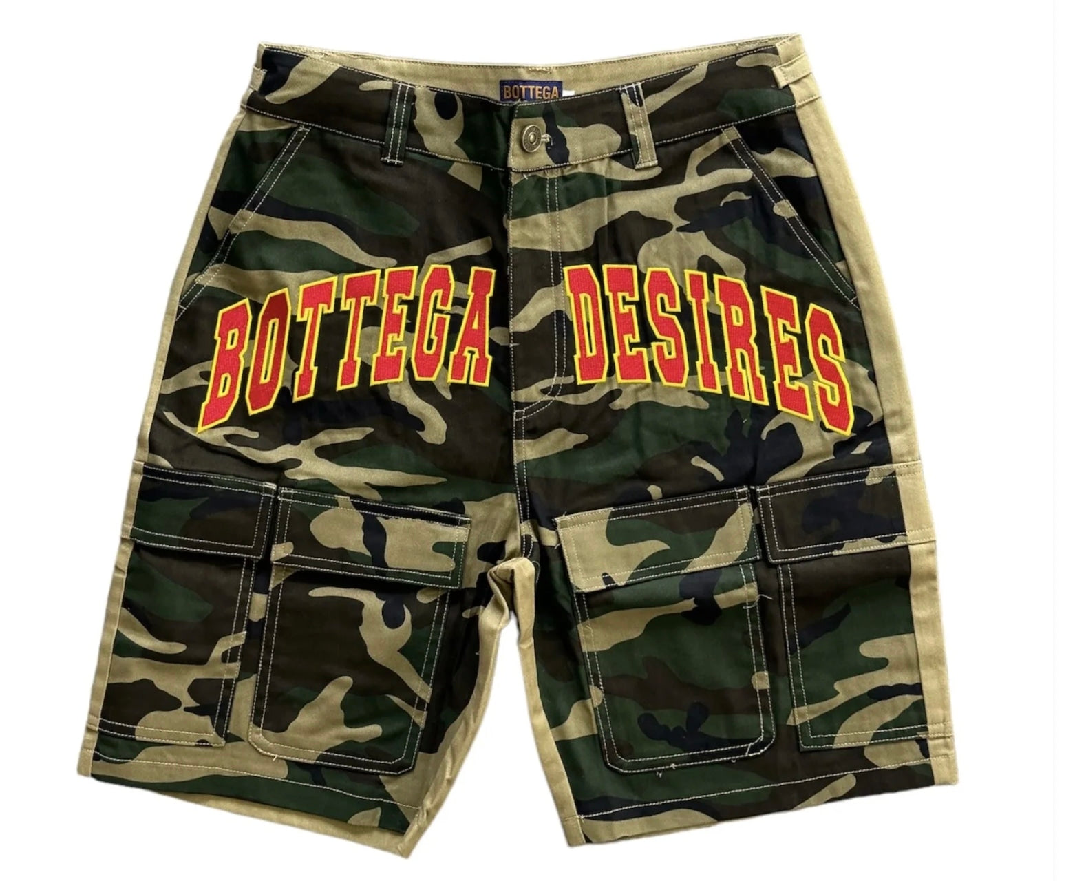 Bottega Desires Camo Cargo Shorts
